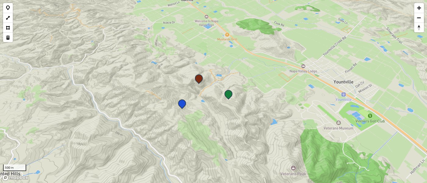 A 3D map with a winery’s places marked