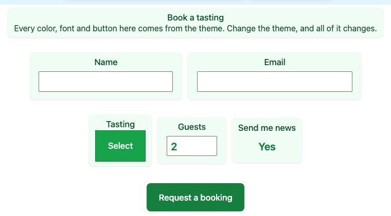 A booking form in a generated jade theme